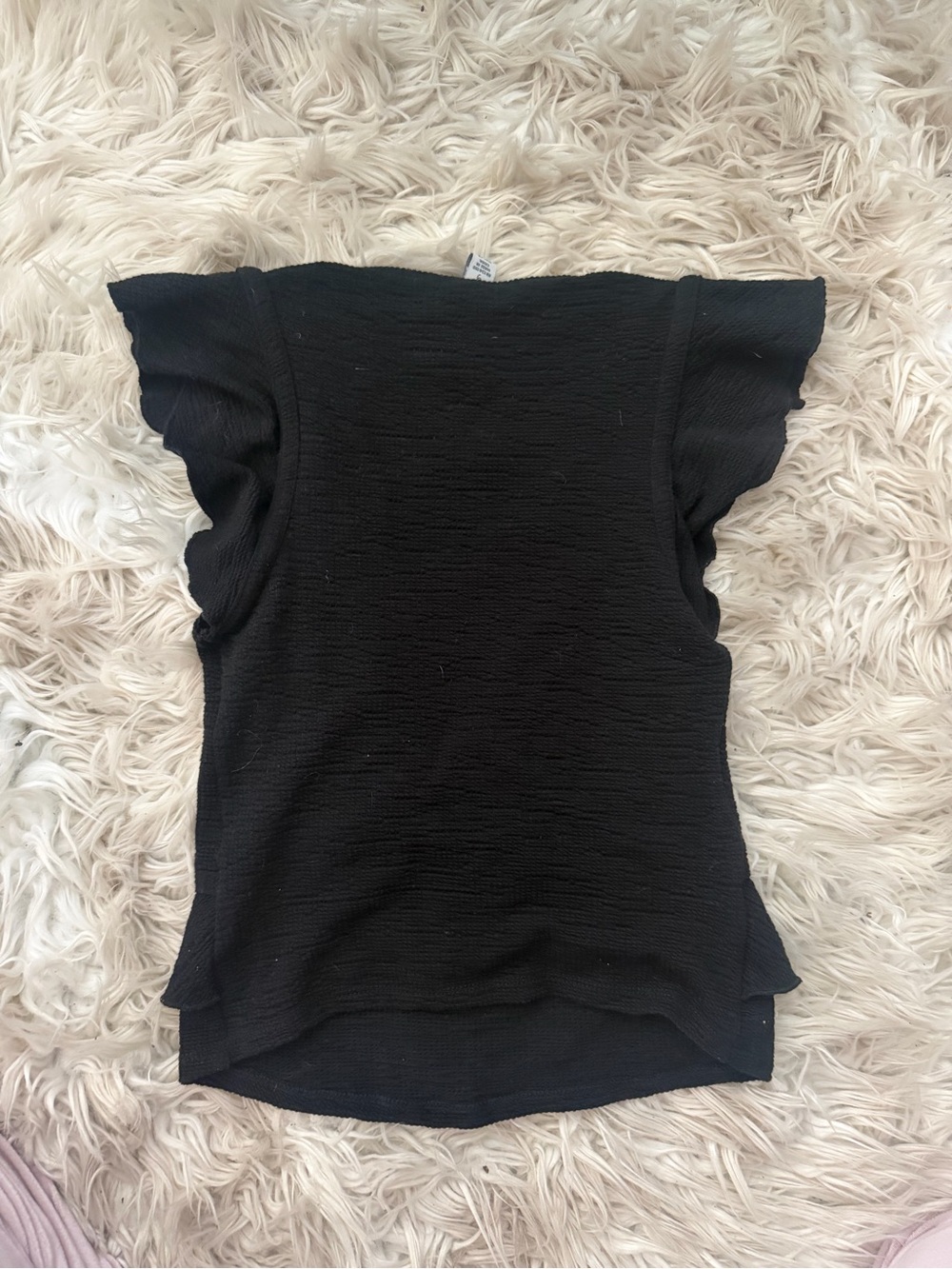 American Rag Black Ruffle V-Neck Blouse - Picture 2 of 3